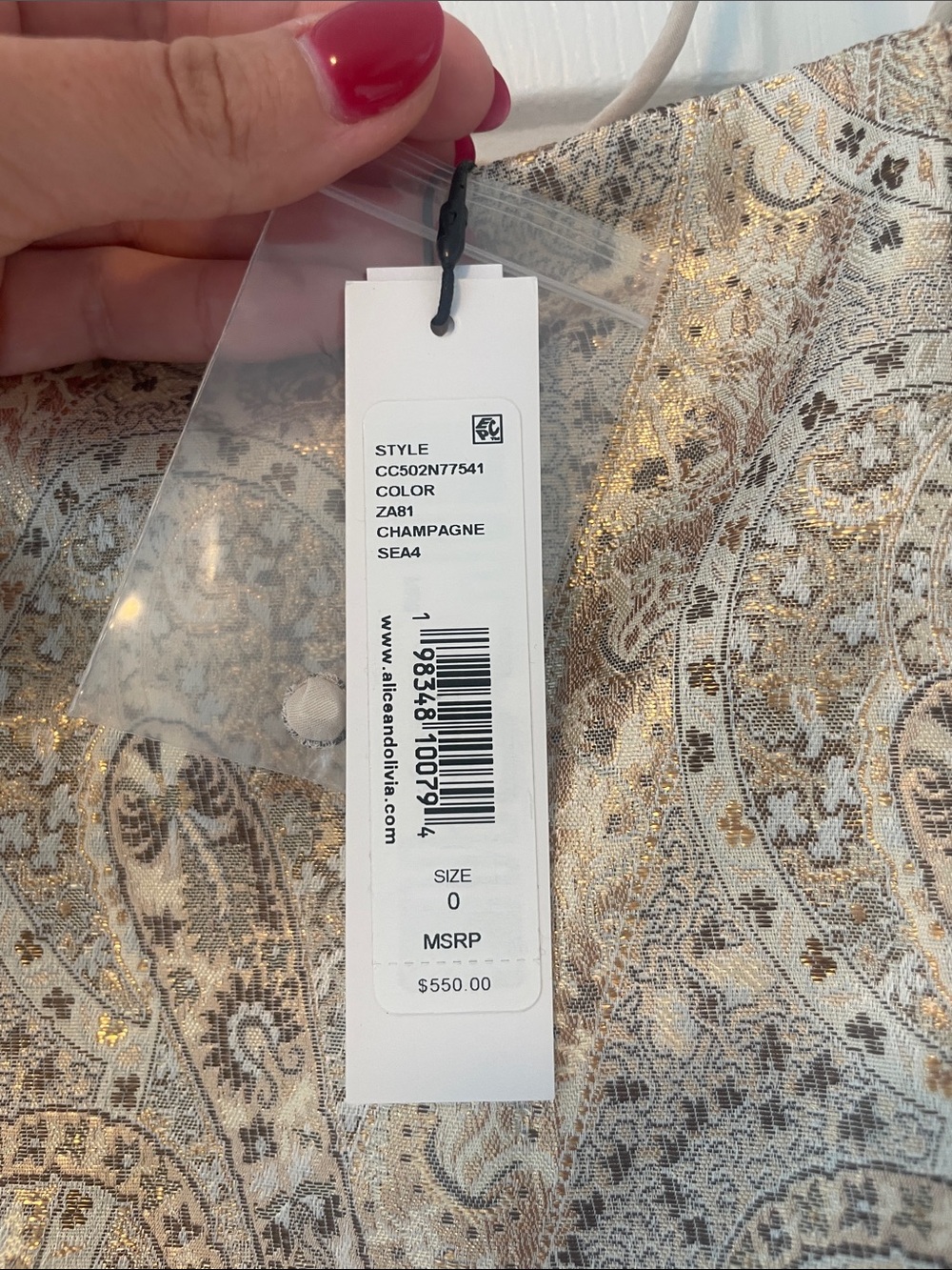 Alice + Olivia Strapless Metallic Gold Paisley Mini Dress - Picture 7 of 9